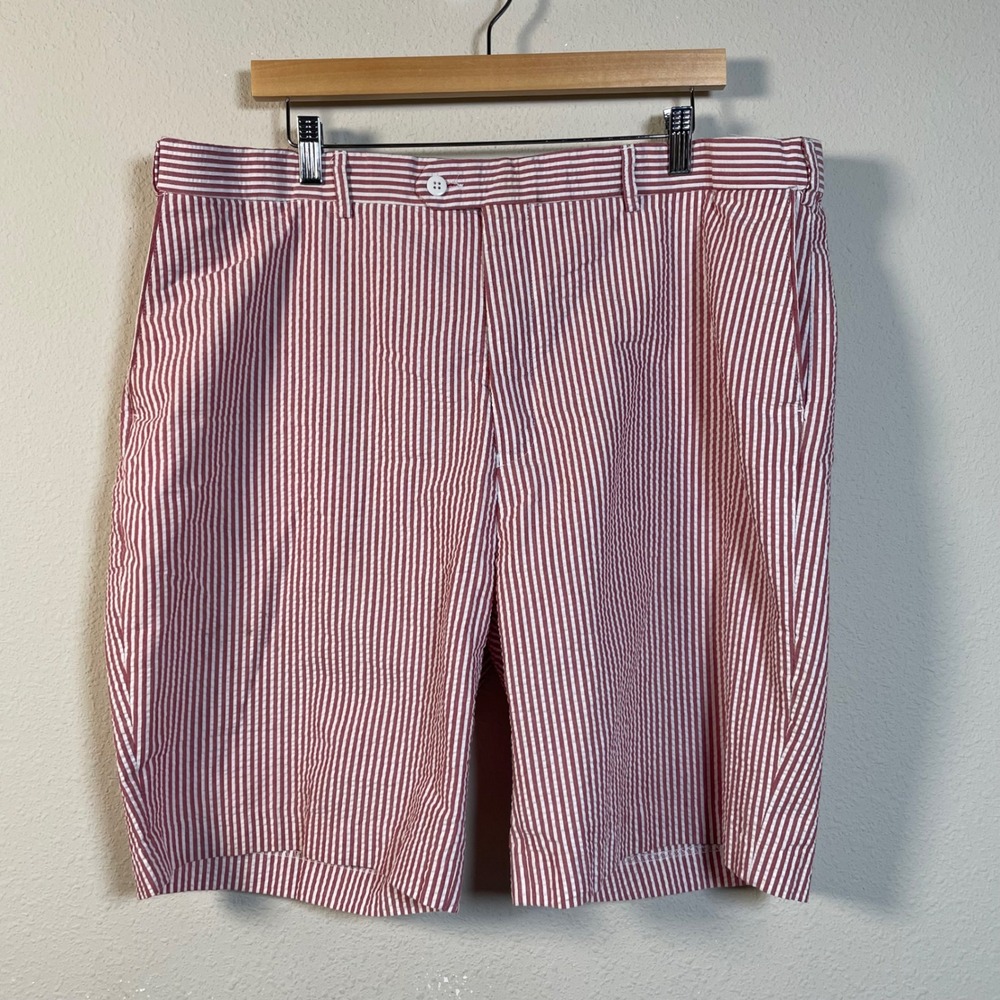 Bocaccio Golf Seersucker Shorts Mens 42 Red White Striped Coastal Preppy Summer